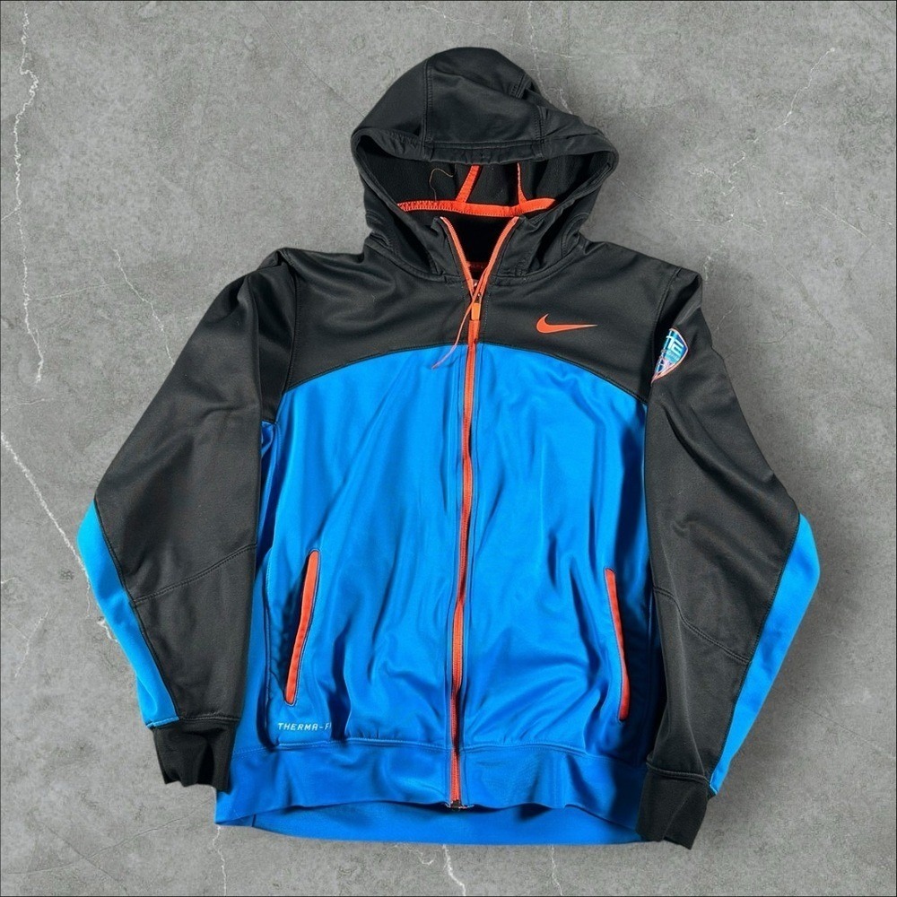Nike Hoodie Mens Medium Blue Black Elite Therma Fit Performance Full Zip Gym